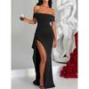 Elegant Strapless Casual Sexy Party Dress Women Fashion Slit Off Shoulder Black Long Dresses Women Summer High Waist Slim A Line Backless Dress 25748