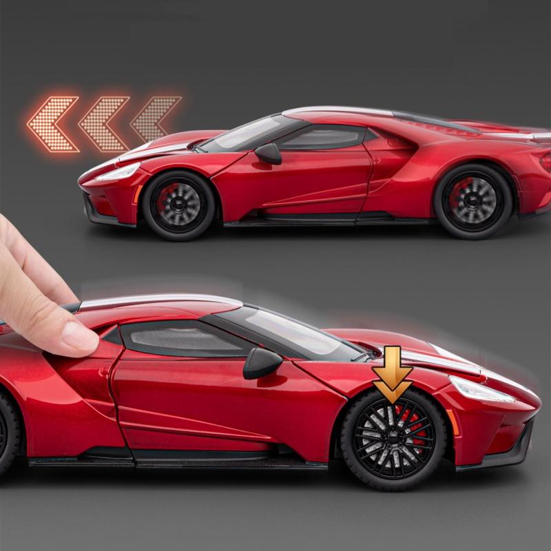 1:24 Ford GT Alloy Super Sports Car Model Diecasts Metal Racing Vehicles Car Model High Simulation Sound and Light Kids Toy Gift
