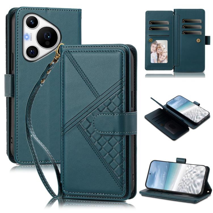 Embossed Secure Clasp 9-Card Slot Vegan Leather Phone Case with Wrist Strap
