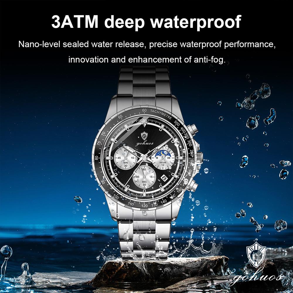 Gohuos 9815 High Quality Pointer Display Watch Men's Quartz Wristwatch Stainless Steel Strap Calendar Accessories Male's Watches