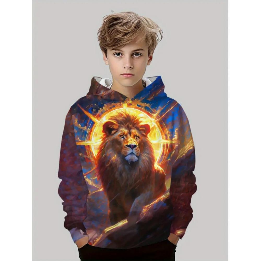 Детская толстовка с капюшоном 'Дети-волки' Крутой принт 3D Животные Топ Осенняя мода Пуловер Длинные рукава Толстовка Удобная детская одежда
