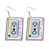 1 Pair Vintage Zebra Print Magnetic Tape Hook Earrings 1980s Acrylic Retro Cassette Crush Colorful Drop Dangle Earrings Jewelry Gift