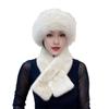 2 Pcs/Set Women Winter Hat Scarf Set Fuzzy Plush Thickened Windproof Heat Retention Cross Neck Wrap Solid Color Dome Faux Fur Fi
