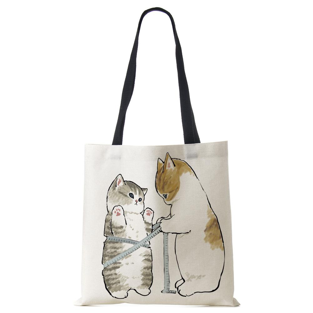 Женская сумка с милым животным кошачьим принтом, повседневная складная сумка-тоут для покупок в стиле Харадзюку, многоразовые сумки на плечо большой емкости