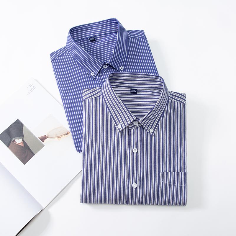 100% Cotton Striped Shirt Soft Comfortable Long Sleeve Business Men Office Casual Shirt with Pocket Slim Fit