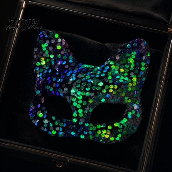 Breathable Masque for Long Wear Cat Masquerade Masque, Sparkly Sequins/Velvet/Black Half Face Lightweight Eye Theme Parties Women Men Halloween