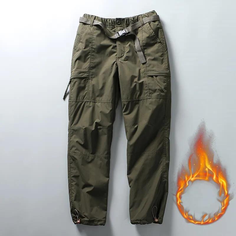 Tooling Pants Thick Waterproof Fleece Cargo Pants Men Women Winter Outdoor Multi-pockets Loose Straight Overall Trousers