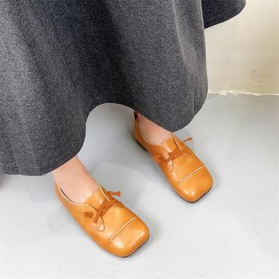 Ретро-лоферы из натуральной кожи, женские туфли на плоской подошве, универсальные, с квадратным носком, на мягкой подошве, удобные