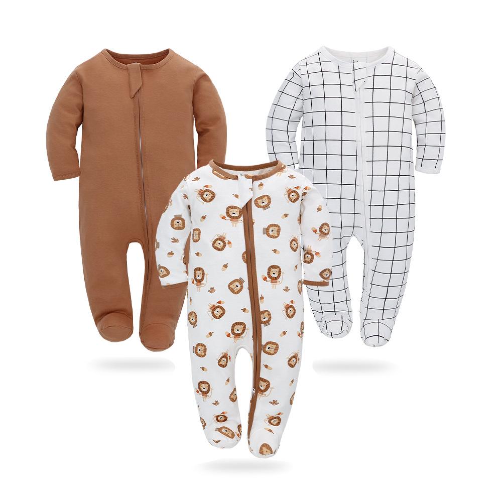 Детский комбинезон из 3 предметов, весенне-летний комбинезон с длинными рукавами для новорожденных, детский комбинезон с облегающими ножками, на молнии, одежда для новорожденных