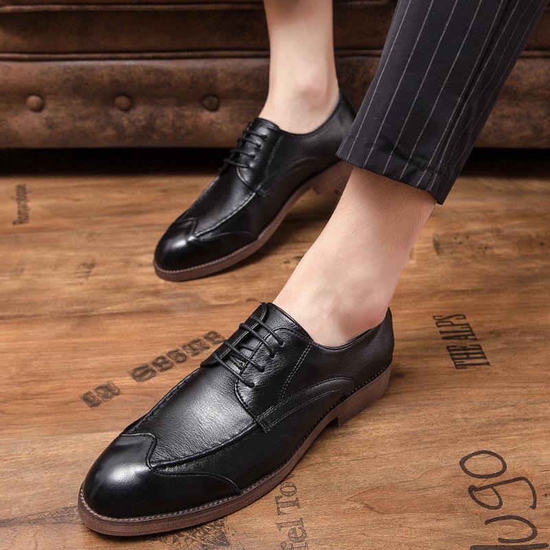 Мужские туфли деловые повседневные кожаные туфли больших размеров мужские в британском стиле корейская версия трендовые туфли с гравировкой Brock
