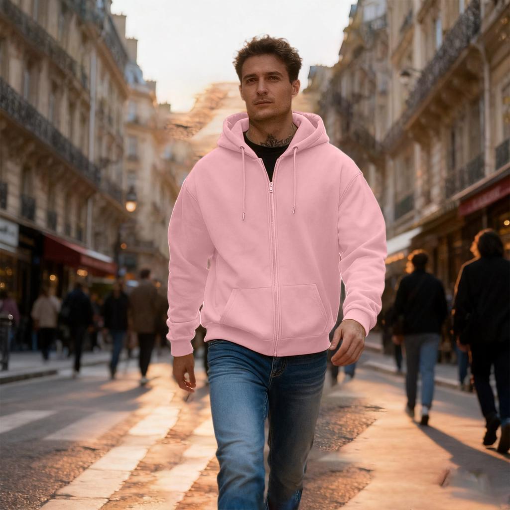 Men's Casual Sports Loose Full Zipper Hoodie Sweatshirt