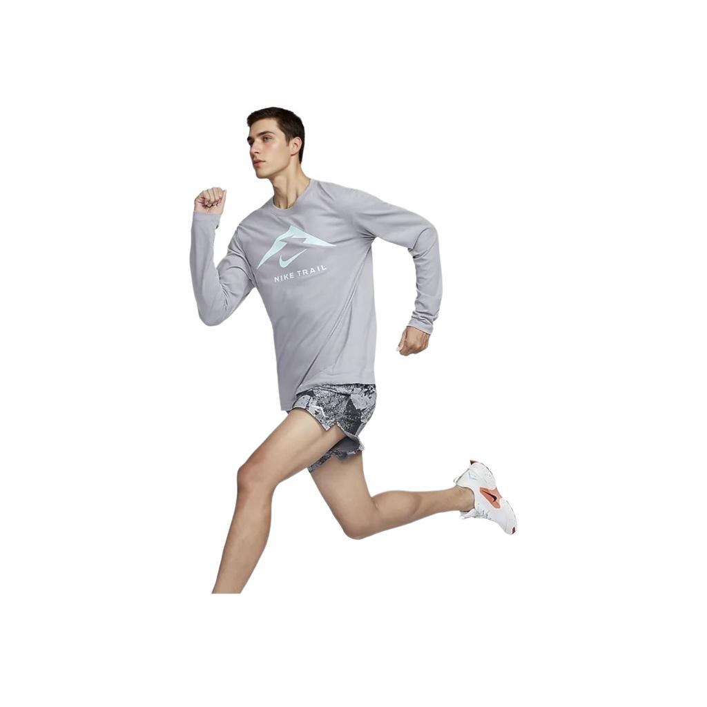 Nike Пуловер Dri-Fit с круглым вырезом, быстросохнущая футболка с длинным рукавом, мужские футболки, цементно-серый FN0828078