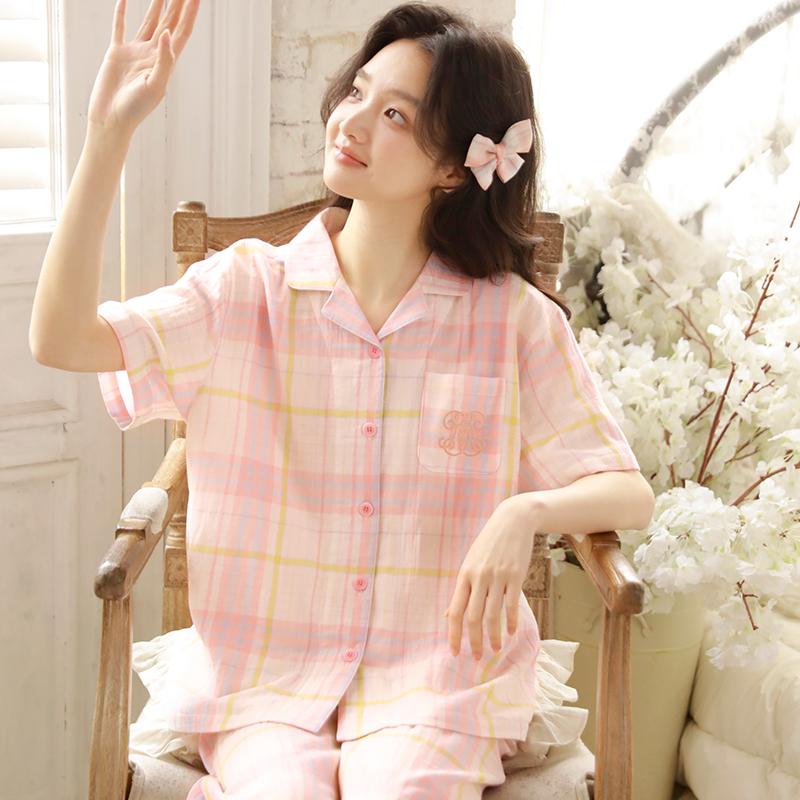 Cotton women's short sleeved seven quarter pants home suit set