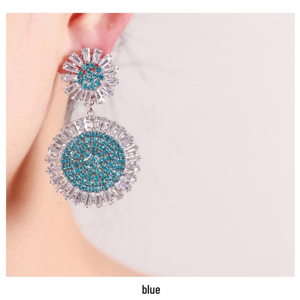 925 Silver Exaggerated Sunflower Dangle Earrings: Colorful, Super Sparkly Statement Jewelry