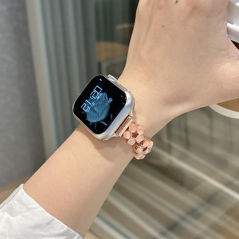 High Quality Opal Stone Floral Bangle Alloy Watch Strap for Watch 38/45mm 49mm Models Press Buckle Full Color Band