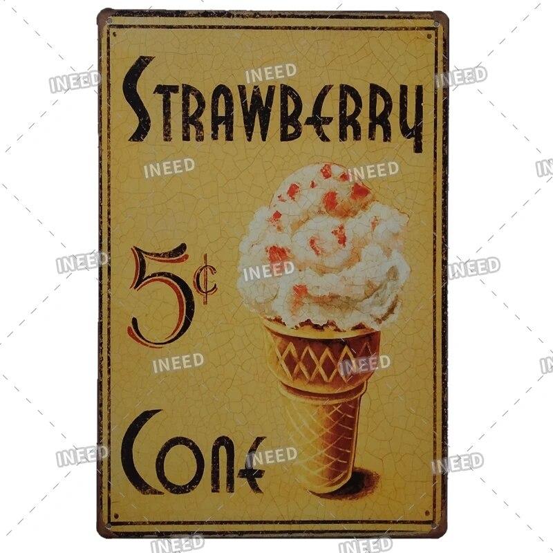 Tin Sign FastFood Pizza Hot Dog Hamburgers Ice Cream Fries Pop Corn Metal Vintage Plaque Metal Retro Plate Kitchen Wall Decor