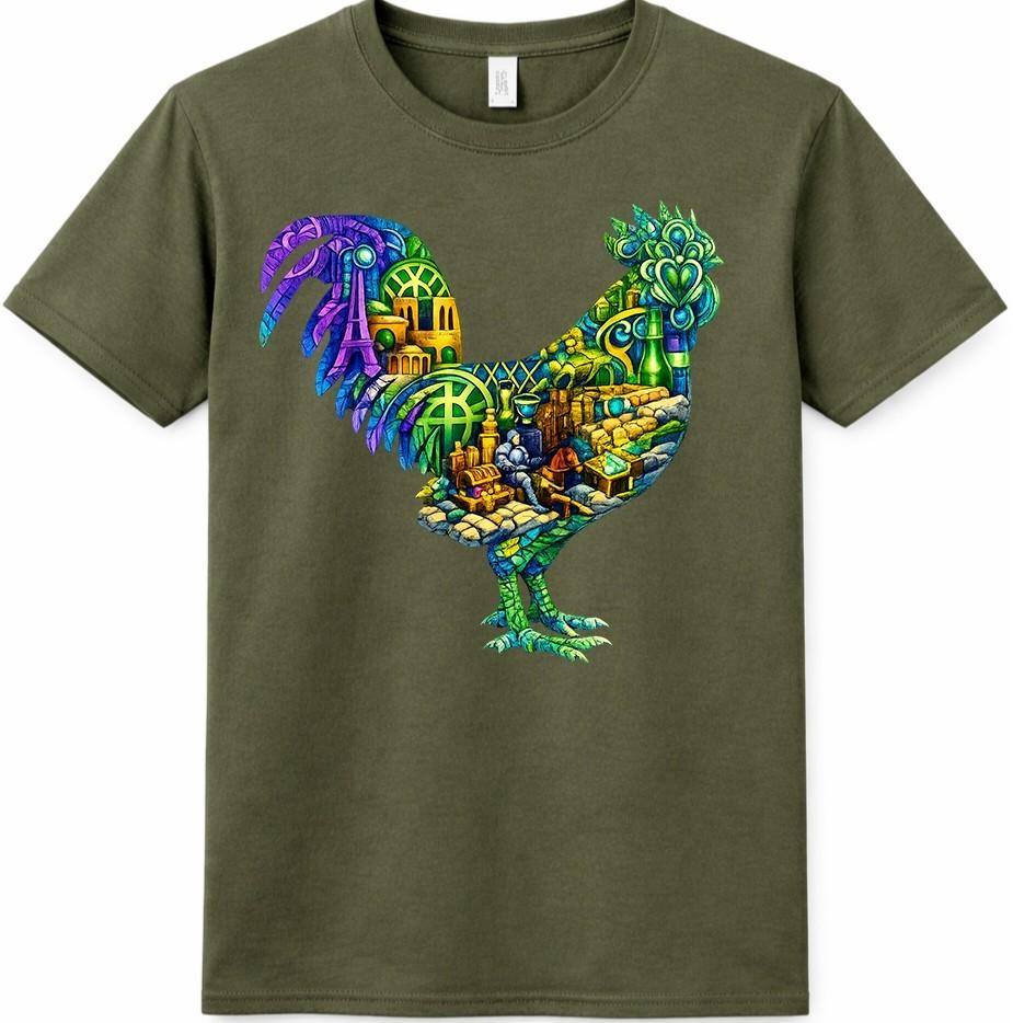 Rooster T-Shirt Colorful Chicken Graphic Tee Abstract Animal Art Gift Top