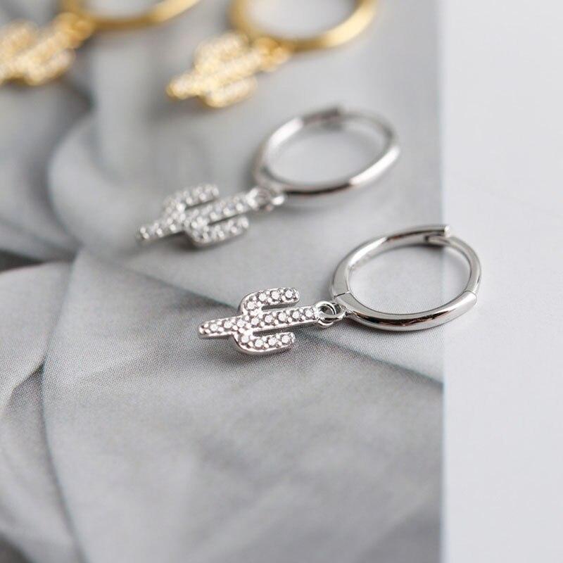 Серьги-кольца с подвеской в виде кактуса из микроциркония из стерлингового серебра 925 пробы, женские милые простые модные украшения для ушей