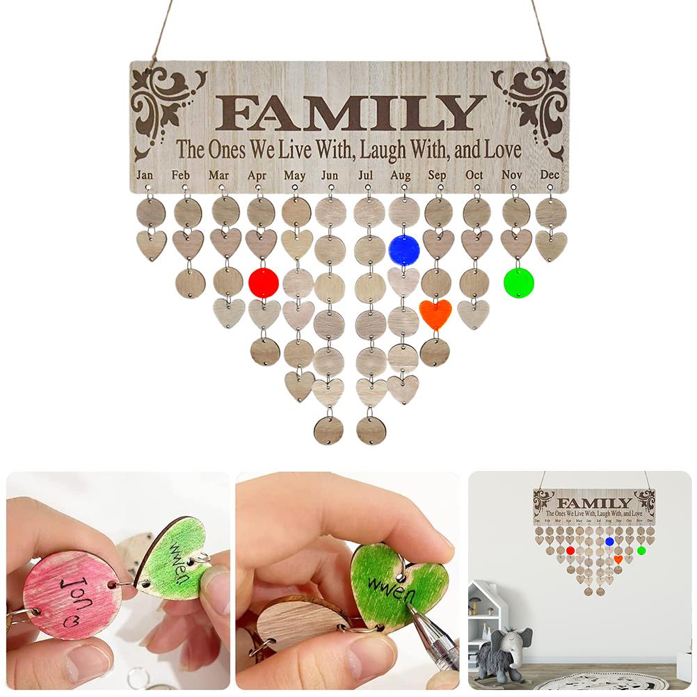 Family Birthday Calendar with Tags Wooden Wall Hanging Board Birthday Reminder Calendar Plaque
