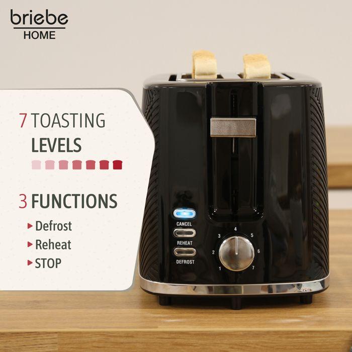 Элегантный набор: Тостер на 2 широких слота, Электрический чайник 1,7 л без BPA Briebe SKT1170BLK 2200 Вт, Черный 04094
