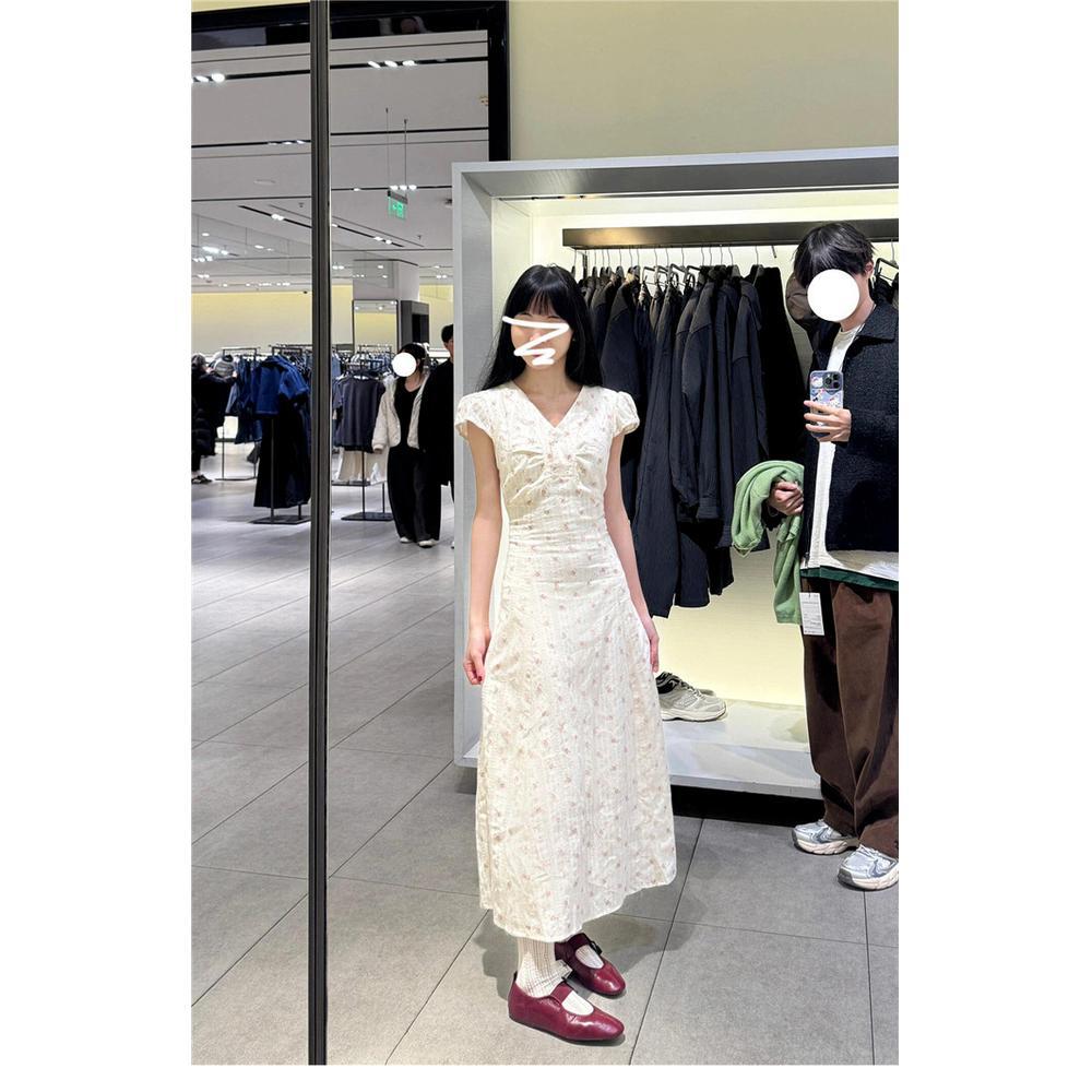 New French beautiful gentle wind floral dress children's summer casual small high-end waist dress