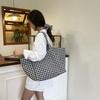 Summer Ins Fashion Literary and Lazy Style Shoulder Shopping Bags Are Popular This Year, Large-capacity Plaid Canvas Tote Bags.