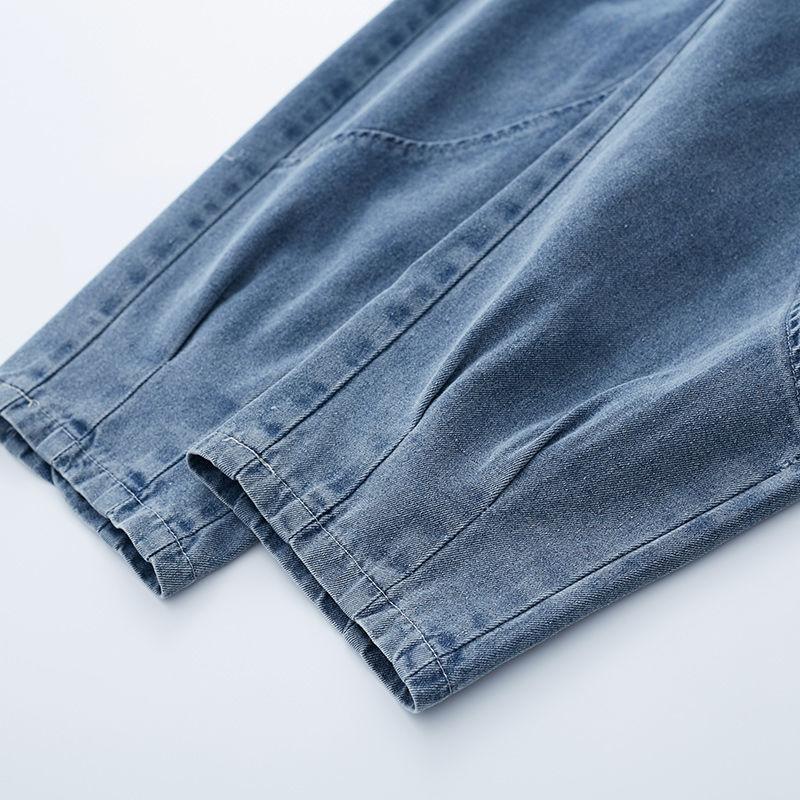 Women Summer Large Size High Waist Casual Trousers Loose Thin Jeans Denim Cropped Pants