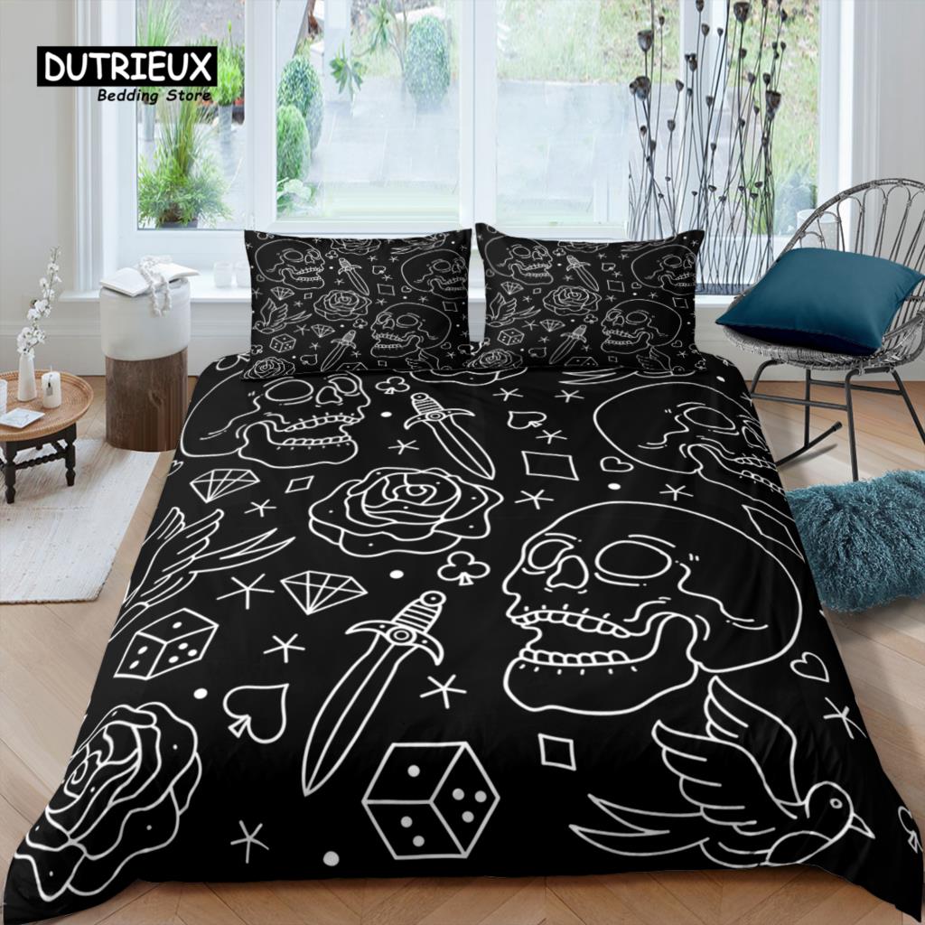 Home Living Luxury 3D Color Skull Bedding Set Duvet Cover Pillowcase Kids Bedding Set Queen and King EU/US/AU/UK Size
