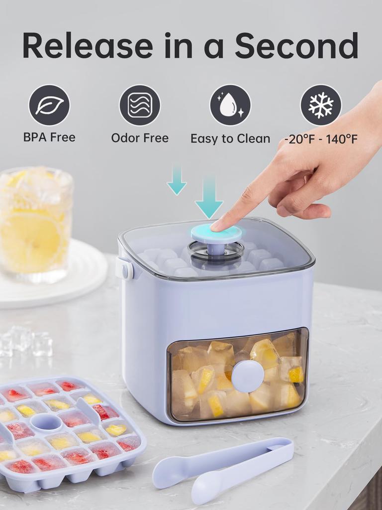 Форма для льда с крышкой и контейнером, многоразовая 2-слойная портативная форма для кубиков льда, не содержит БФА, легко извлекаемая форма на 48 кубиков льда для напитков,