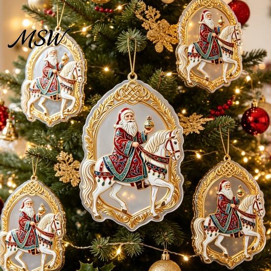 Gift for Christmas Santa Riding Horse Ornament, Acrylic Hanging Pendant with String, Window Decorations Festive Tree Decor Living Room Fireplace