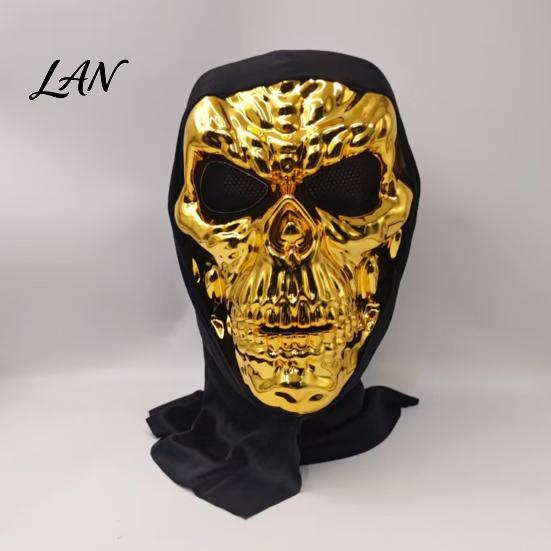 Comfortable Breathable Skeleton Mask Halloween Skull Mask, with Mesh Eyes Design, Black Face Headscarf Mirror Texture for Adults Party Props