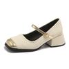 Mary Jane French Small Fragrant High Heels Spring and Summer New One-word Buckle Evening Breeze Single Shoes Fashionable Small Leather Shoes Women