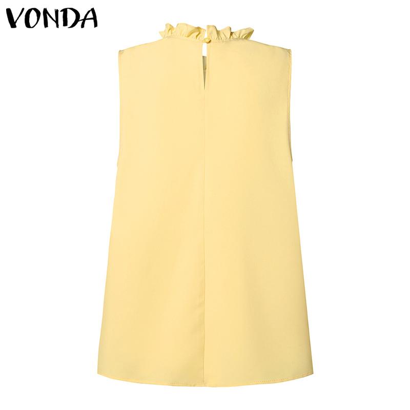 VONDA Women Summer Ruffled Round Neck Sleeveless Blouses