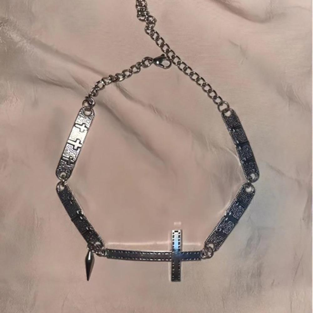 Punk Spliced Cross Necklace Y2K Hip Hop Necklace Retro Choker Necklace  Jewelry