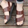 Mens Fashion Summer Shoes New Outdoor Leather Sandals Non-slip Beach Flats Dual-Purpose Male Slippers Travel Open-toe  Half Drag