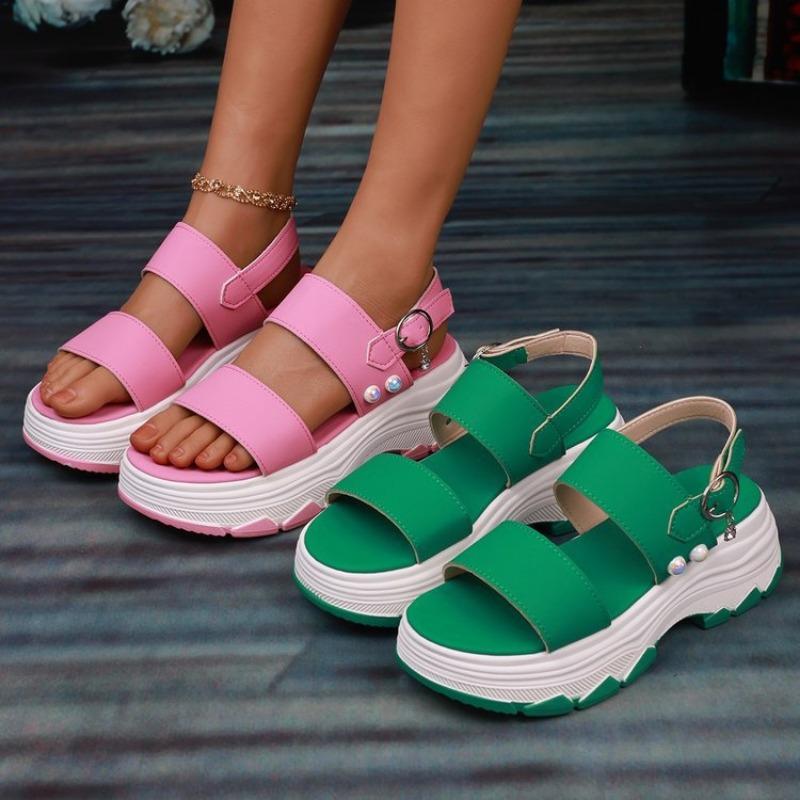 Summer New Large-size Foreign Trade Women's Shoes Wide-sided with Sweet Wind Thick-soled Wedge Sandals Women