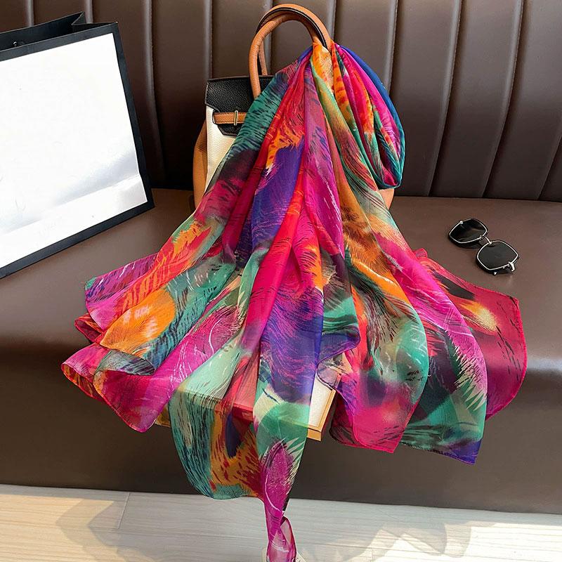 New Silk Scarf Female Fashion Beach Pashmina Bufanda Folral Women Shawl Wraps Bandana Ladies Scarves Large Foulard Echarpe