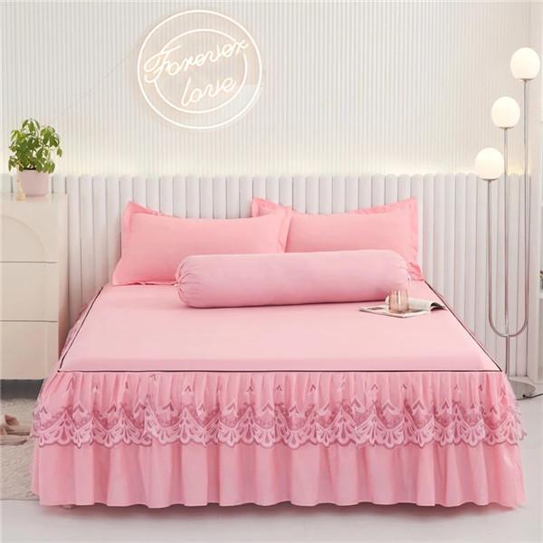 Простыня с 2 наволочками, однотонная юбка-кровать, мягкое покрывало, дышащее покрывало, кружевная простыня, комплект постельного белья