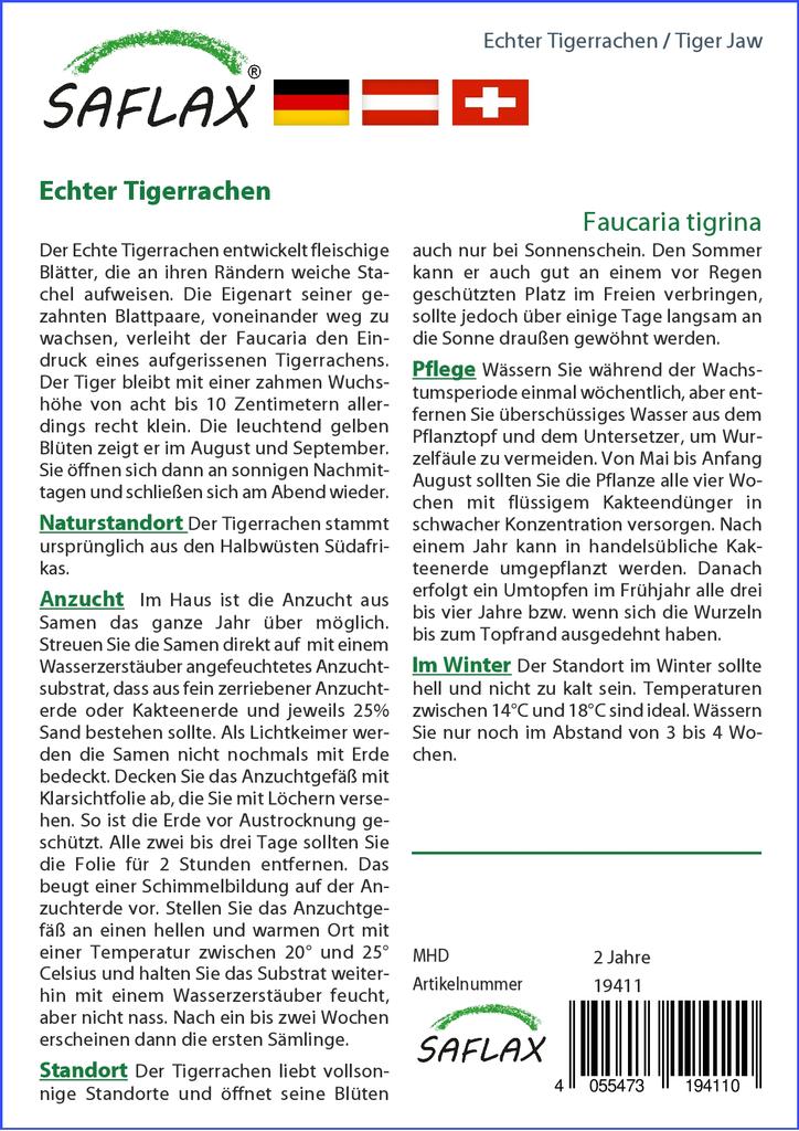 SAFLAX Tiger Jaw - 40 семян - Faucaria tigrina