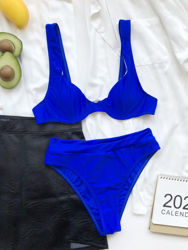 Women's Solid Color Sexy Bikini High Waist Two Piece Swimsuit