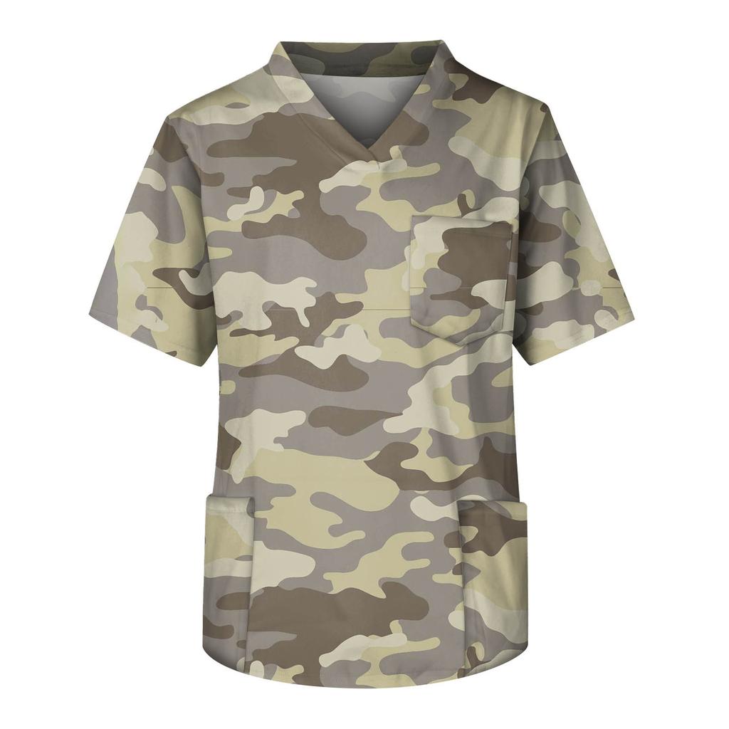 Мужской топ с короткими рукавами и V-образным вырезом с камуфляжным принтом и нагрудным карманом