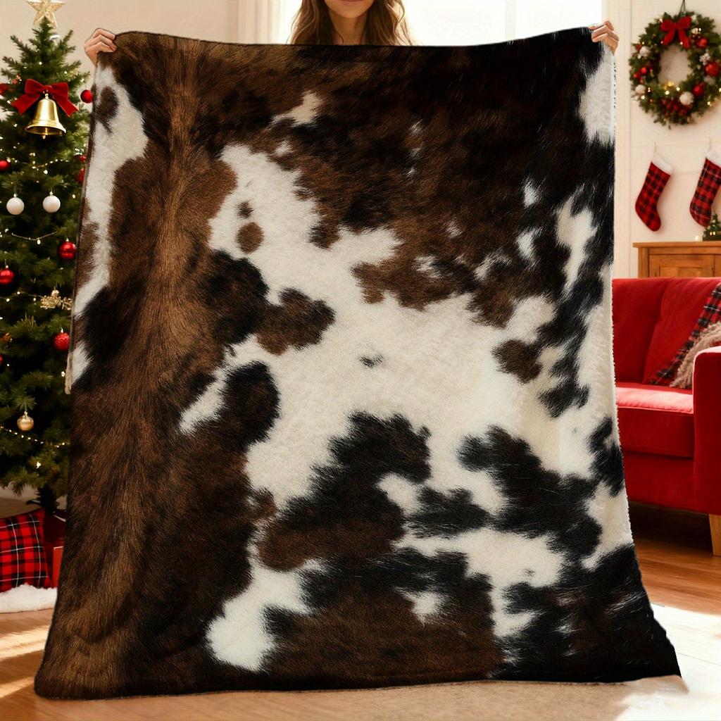 Luxurious Cowhide Blanket Natural Brown White Cowhide Pattern Ultra-Soft Bedspread or Sofa Throw