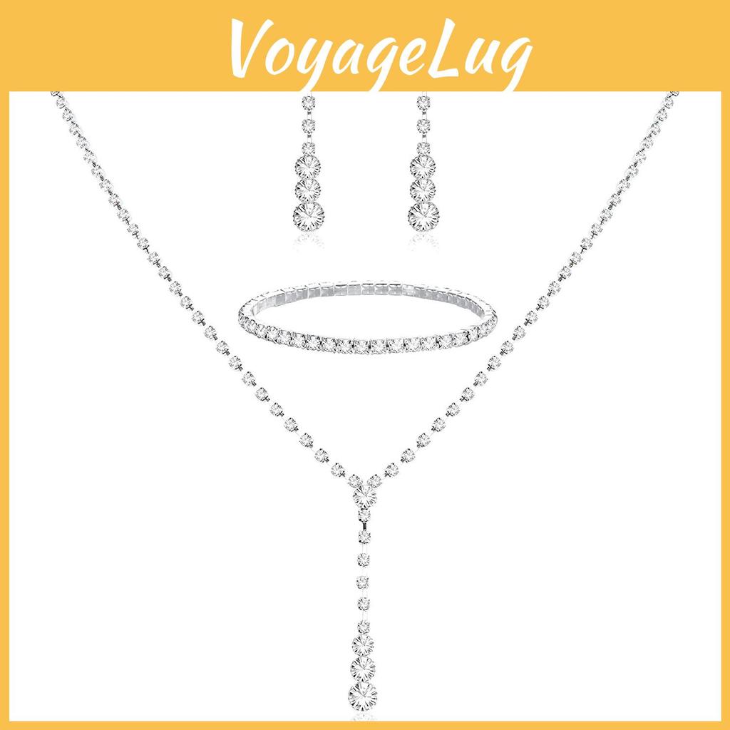 Bridal Party Jewelry Set With Zircon Water Drop Necklace Earrings And Bracelet For Weddings