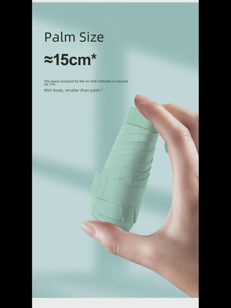 Креативный мини-зонт на клею шестикратного сложения черного цвета — компактная женская капсула для защиты от солнца и дождя, солнцезащитный экран двойного назначения.