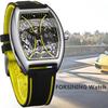 Rectangle Man Automatic Watches Clock Skeleton Self Winding Yellow Silver Wristwatch Men's Mechanical Military Watch