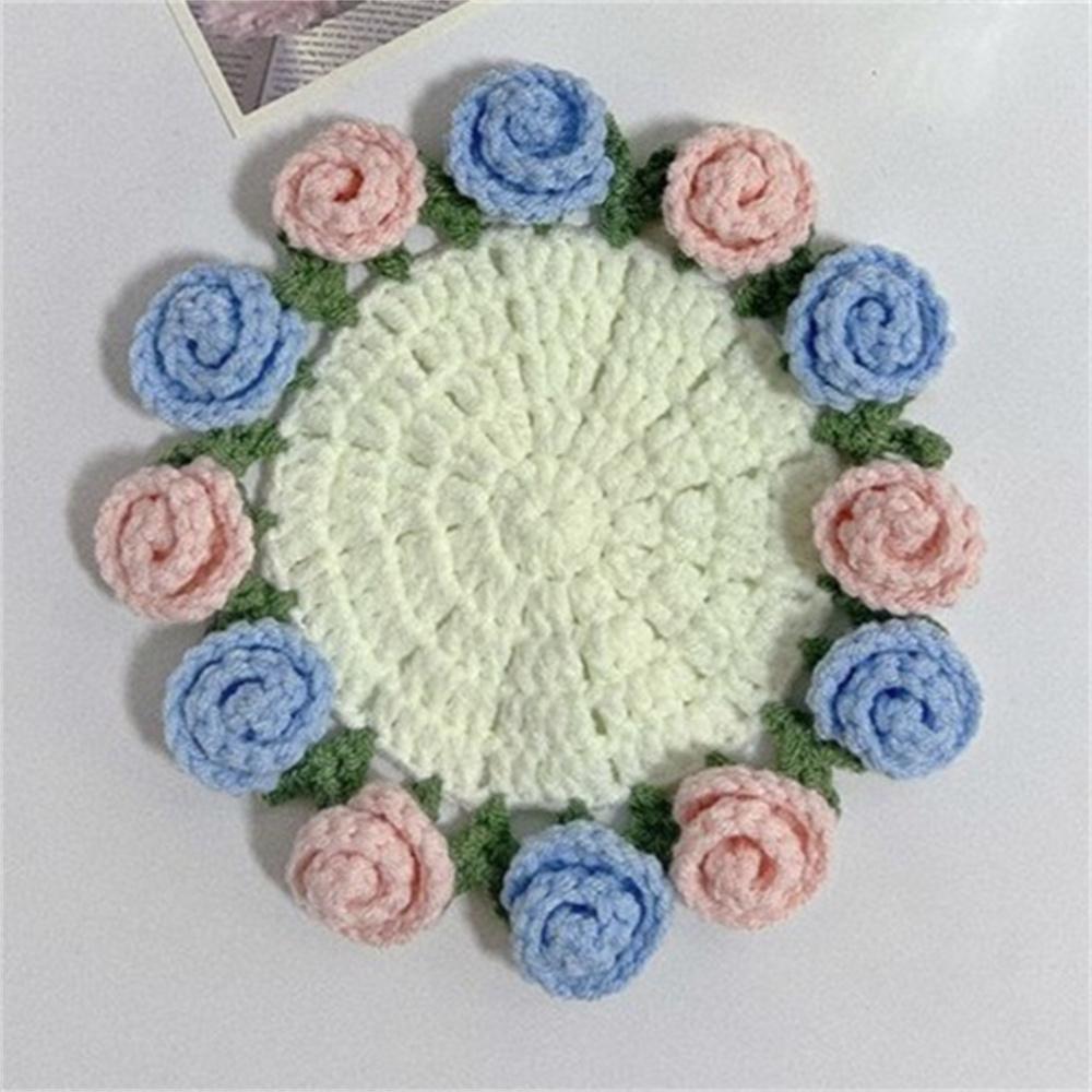 Подставка под букет роз, вязаный крючком цветок, подставка для столовых приборов, плетеный вручную букет, подставка для чашки, домашний рабочий стол, украшения для растений в горшках, подарок на День матери