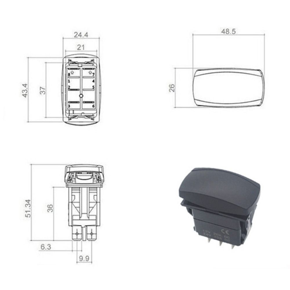 Car Modification Headlight Switch LED Indicator Full Beam Switch Durable Boat Type Switch Bus