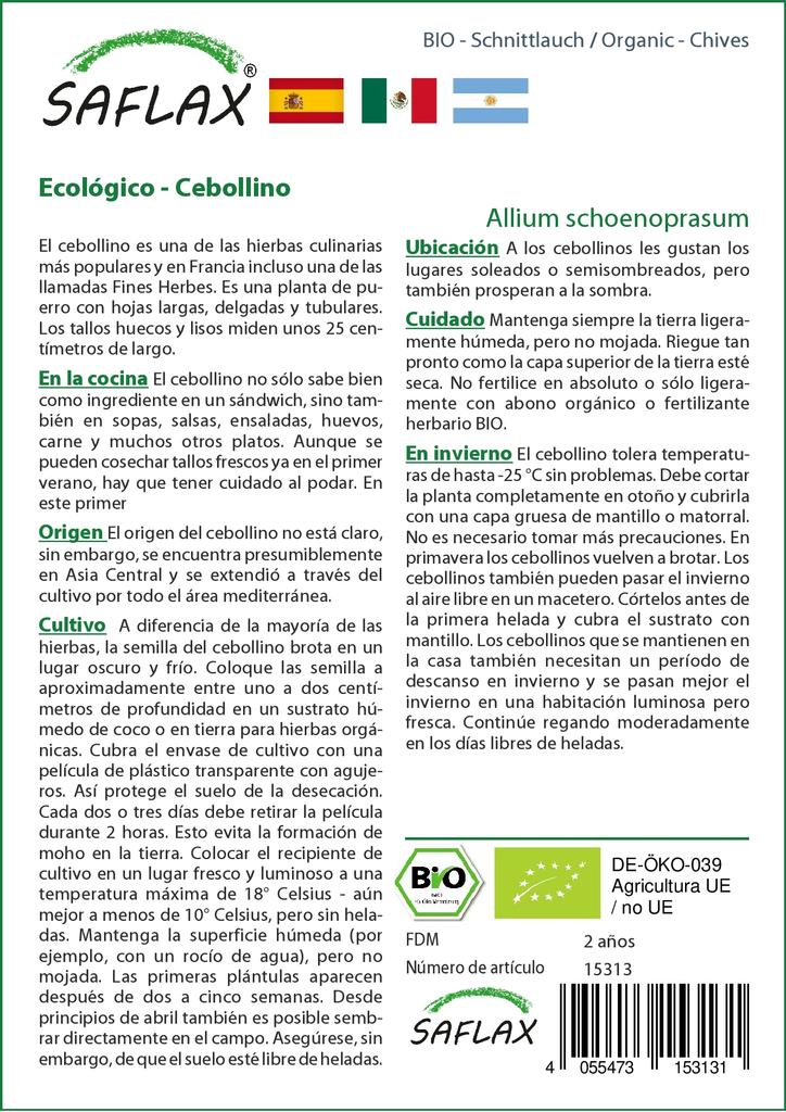 SAFLAX Сад в сумке - Органический - Зеленый лук - 250 семян - С субстратом в подходящей устойчивой сумке - Allium schoenoprasum