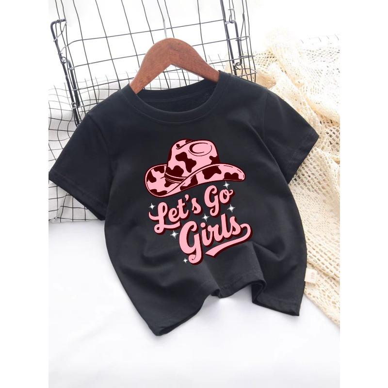 European sizes LET S GO GIRLS Cotton Girl T-shirt Girl Creative T-shirt, Casual Lightweight Comfortable Short-sleeved Top, Summer Children's Clothing