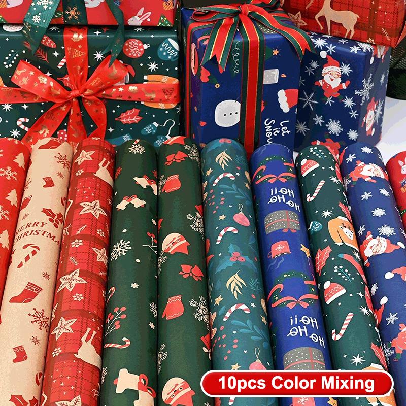 10pcsChristmas Gift Wrapping Paper Multi-purpose Portability Gift Packaging Papers Party Wedding Gift Wrapping Decoration Papers